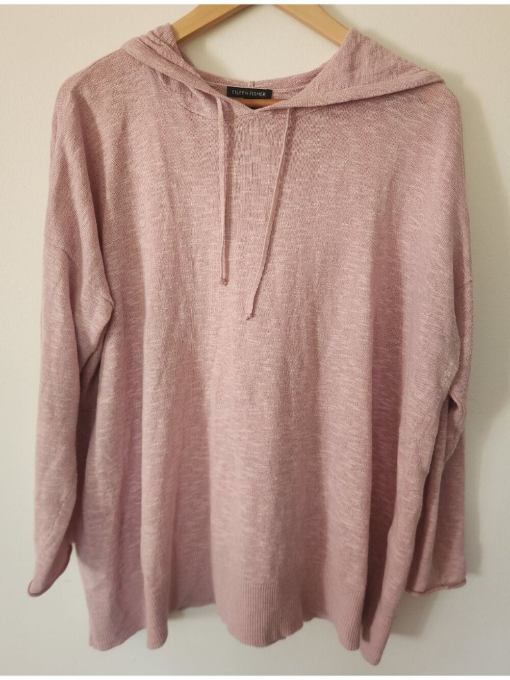 Eileen Fisher Women's Sz. XL Light Pink Organic Cotton Linen Slub Hooded Top